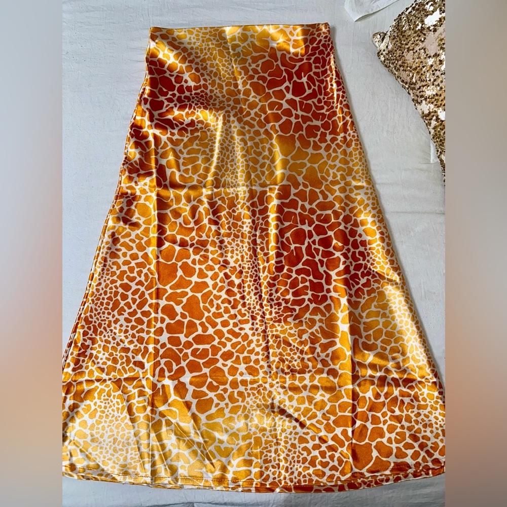 Hot Kiss Orange and Yellow Giraffe Print Skirt